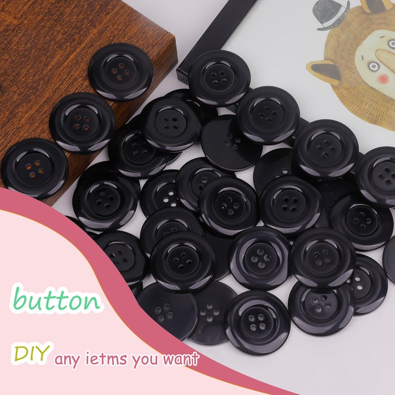 YAKA 50pcs 4 Holes Round Sewing Resin Buttons1.5inch/38mm in Bulk for Environmental Sewing Fasteners Scrapbooking DIY Sewing Tailor Crafts Coats Clothe Black - Image 4